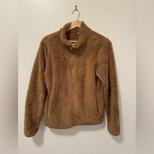 Brown teddy bear shearling zip polar fleece jacket size Large